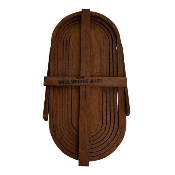 Paul Wright Collapsible Brown Wooden Basket With Handle Oval Shaped Storage - Picture 10 of 12